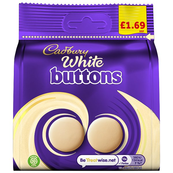 Cadbury White Buttons Chocolate Bag 85 g (10 x 85g)