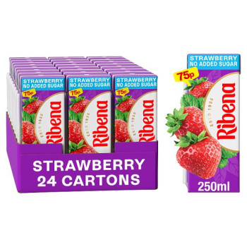 Ribena No Added Sugar Strawberry Juice Drink Carton 250ml (24 x 250ml)