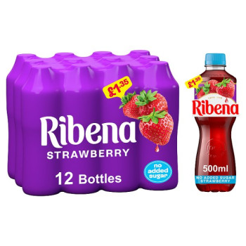 Ribena Strawberry Juice Drink No Added Sugar 500ml (12 x 500ml)