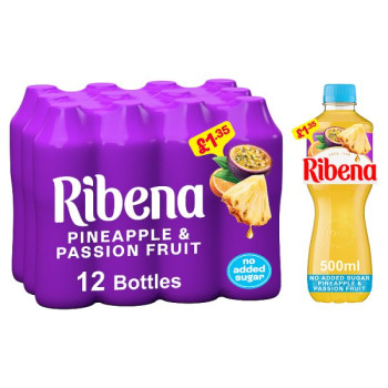 Ribena Pineapple & Passion Fruit No Added Sugar Juice Drink 500ml (12 x 500ml)