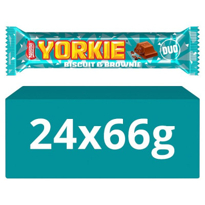 Yorkie DUO Biscuit & Brownie Flavour Milk Chocolate Bar 66g (24 x 66g)