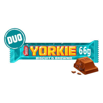 Yorkie DUO Biscuit & Brownie Flavour Milk Chocolate Bar 66g (24 x 66g)