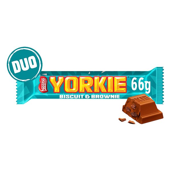 Yorkie DUO Biscuit & Brownie Flavour Milk Chocolate Bar 66g (24 x 66g)