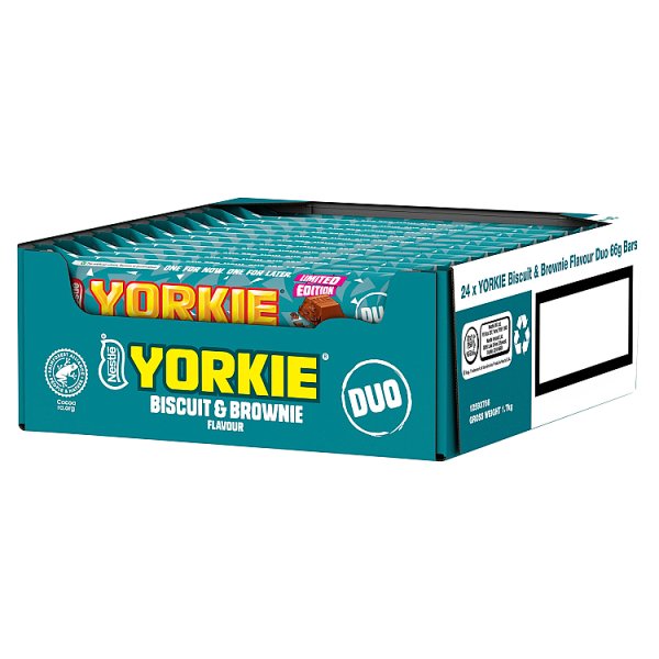 Yorkie DUO Biscuit & Brownie Flavour Milk Chocolate Bar 66g (24 x 66g)