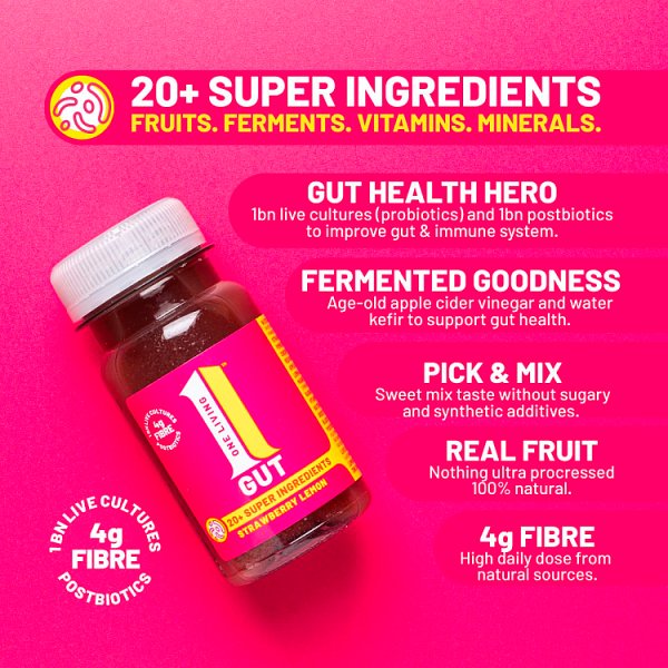 One Living Gut Strawberry Lemon 100ml (8 x 100ml)