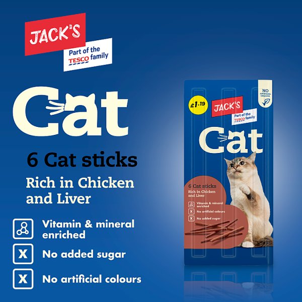 Jack's 6 Cat Sticks Rich in Chicken and Liver 30g (16 x 30g)