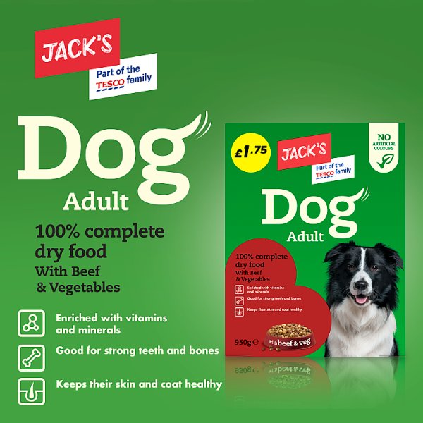 Jack's Dog Adult 100% Complete Dry Food with Beef & Vegetables 950g (5 x 950g)