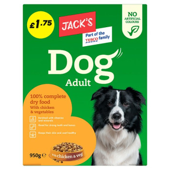 Jack's Dog Adult 100% Complete Dry Food with Chicken & Veg 950g (5 x 950g)