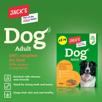 Jack's Dog Adult 100% Complete Dry Food with Chicken & Veg 950g (5 x 950g)
