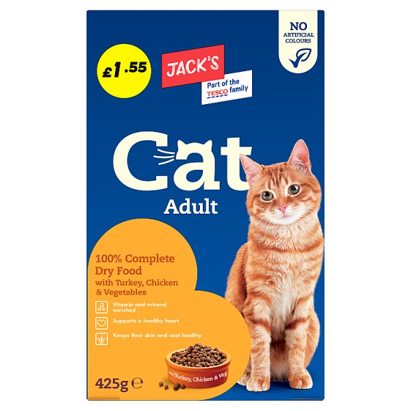 Jack's Cat Adult 100% Complete Dry Food with Turkey, Chicken & Vegetables 425g (8 x 450g) Jack's Cat Adult 100% Complete Dry Food with Turkey, Chicken & Vegetables 425g (8 x 450g)