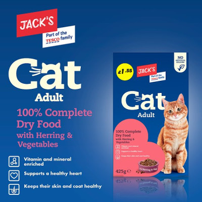 Jack's Cat Adult 100% Complete Dry Food with Herring & Vegetables 425g (8 x 450g)