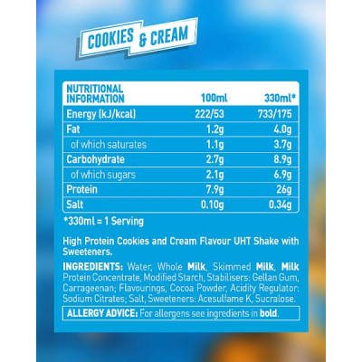 Grenade Cookies & Cream Flavour Protein Shake 330ml (8 x 330ml)