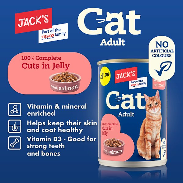 Jack's Adult Cat 100% Complete Cuts in Jelly with Salmon 415g (12 x 415g)