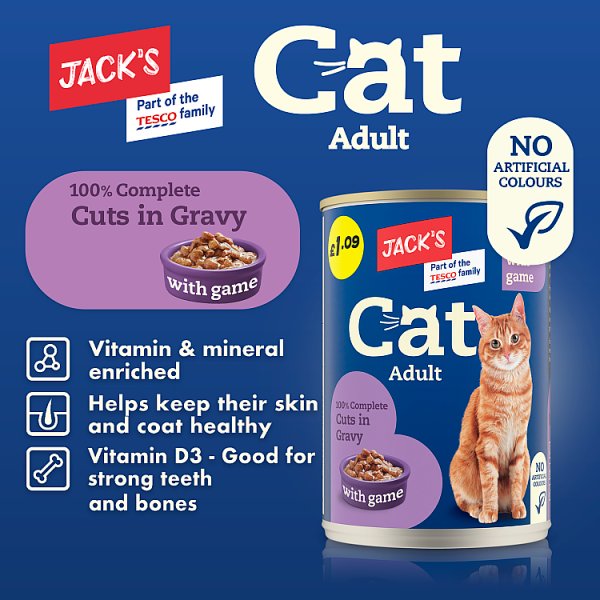 Jack's Adult Cat 100% Complete Cuts in Gravy with Game 415g (12 x 415g)