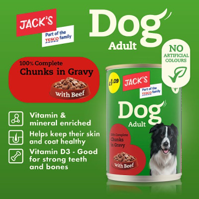 Jack's Adult Dog 100% Complete Chunks in Gravy with Beef 415g (12 x 415g)