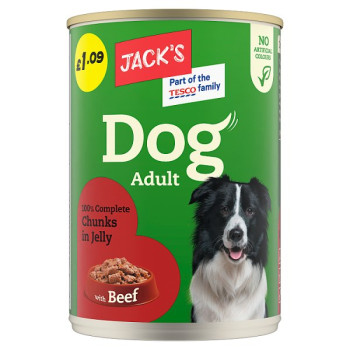 Jack's Dog Adult 100% Complete Chunks in Jelly with Beef 415g (12 x 415g)
