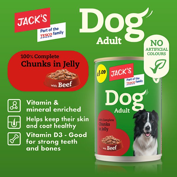 Jack's Dog Adult 100% Complete Chunks in Jelly with Beef 415g (12 x 415g)