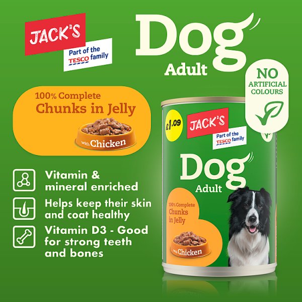 Jack's Dog Adult 100% Complete Chunks in Jelly with Chicken 415g (12 x 415g)