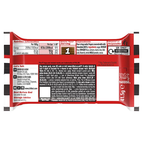 KitKat F1 4 Finger Milk Chocolate Biscuit Bar 41.5g (24 x 41.5g)
