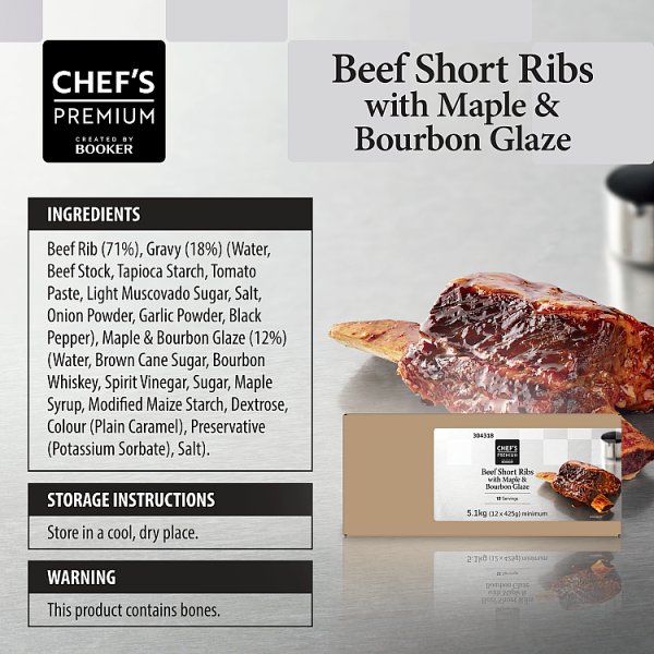 Chef's Premium Beef Short Ribs with Maple & Bourbon Glaze 12 x 425g (5.1kg) (1 x 5.1kg) Chef's Premium Beef Short Ribs with Maple & Bourbon Glaze 12 x 425g (5.1kg) (1 x 5.1kg)