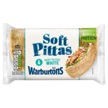 Warburtons 4 White Soft Pittas (1 x 4s)