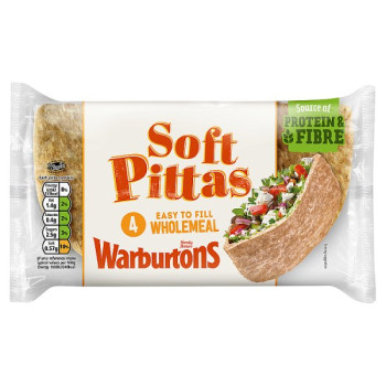Warburtons 4 Easy to Fill Wholemeal Soft Pittas (1 x 4s)