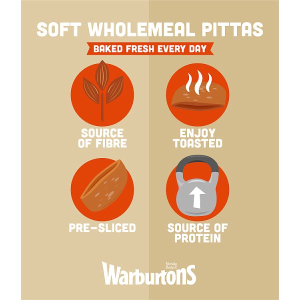 Warburtons 4 Easy to Fill Wholemeal Soft Pittas (1 x 4s)