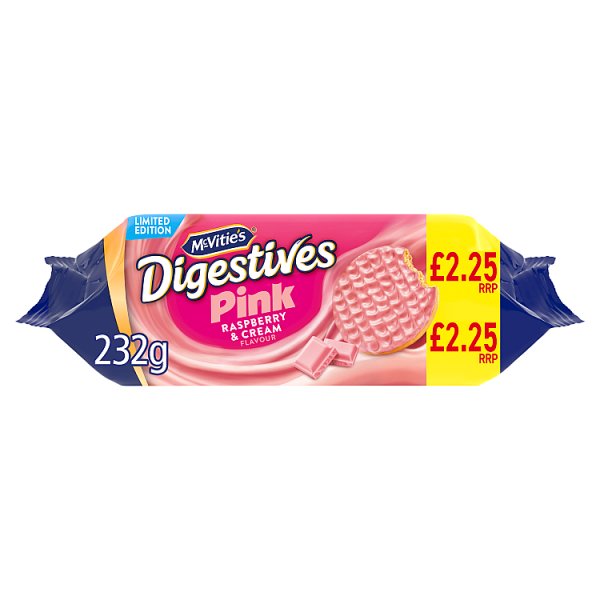 McVitie's Limited Edition Digestives Pink Raspberry & Cream Flavour 232g (12 x 232g) McVitie's Limited Edition Digestives Pink Raspberry & Cream Flavour 232g (12 x 232g)