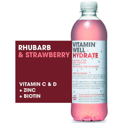 Vitamin Well Hydrate with Flavour of Rhubarb/Strawberry 500ml (12 x 500ml)