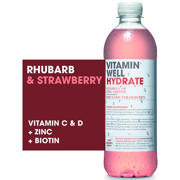 Vitamin Well Hydrate with Flavour of Rhubarb/Strawberry 500ml (12 x 500ml)
