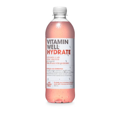 Vitamin Well Hydrate with Flavour of Rhubarb/Strawberry 500ml (12 x 500ml)