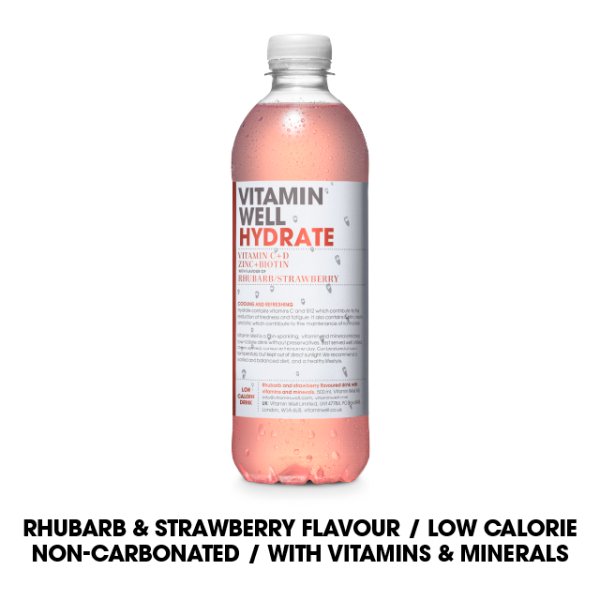 Vitamin Well Hydrate with Flavour of Rhubarb/Strawberry 500ml (12 x 500ml)