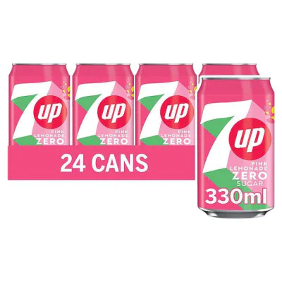 7Up Pink Zero Sugar Lemonade Can 330ml (24 x 330ml)