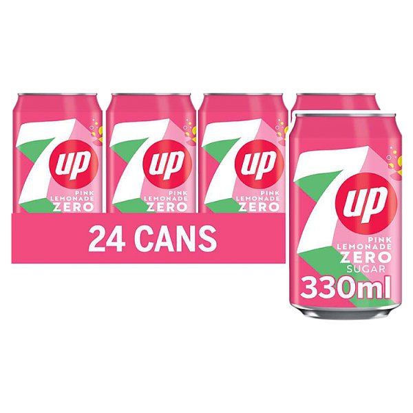 7Up Pink Zero Sugar Lemonade Can 330ml (24 x 330ml)