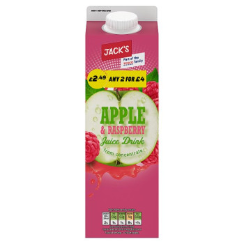 Jack's Apple & Raspberry Juice Drink from Concentrate 1 Litre (6 x 1ltr)