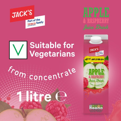 Jack's Apple & Raspberry Juice Drink from Concentrate 1 Litre (6 x 1ltr)