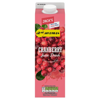 Jack's Cranberry Juice Drink from Concentrate 1 Litre (6 x 1ltr)