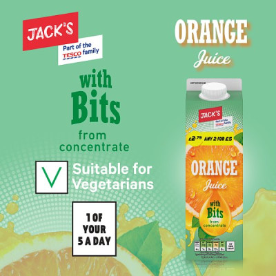 Jack's Orange Juice with Bits 1 Litre (6 x 1ltr)