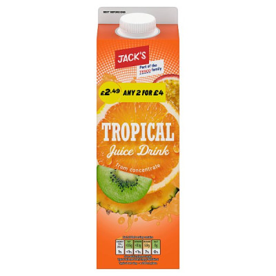 Jack's Tropical Juice Drink from Concentrate 1 Litre (6 x 1ltr)