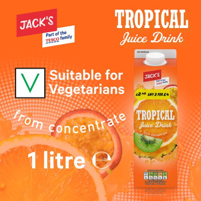 Jack's Tropical Juice Drink from Concentrate 1 Litre (6 x 1ltr)