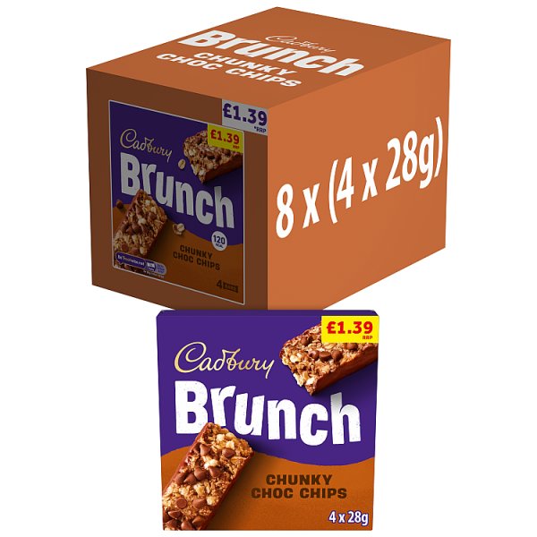 Cadbury Brunch Oats Chocolate Chip Cereal Bars 4 Pack Multipack 112g  (4 x 28g) (8 x 112g)