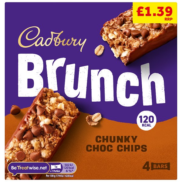 Cadbury Brunch Oats Chocolate Chip Cereal Bars 4 Pack Multipack 112g  (4 x 28g) (8 x 112g)