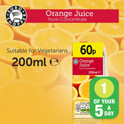 Euro Shopper Orange Juice from Concentrate 200ml (24 x 200ml) Euro Shopper Orange Juice from Concentrate 200ml (24 x 200ml)