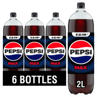 Pepsi Max No Sugar Cola PMP Bottle 2L  (6 x 2ltr)