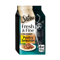 SHEBA® Fresh & Fine Adult Wet Cat Food Chicken &Turkey Gravy 6x50g Pouches (8 x 6x50g)