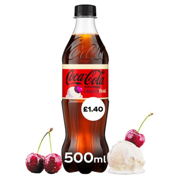 Coca-Cola Zero Sugar Cherry Float 500ml PM £1.40 Bottle (12 x 500ml) Coca-Cola Zero Sugar Cherry Float 500ml PM £1.40 Bottle (12 x 500ml)