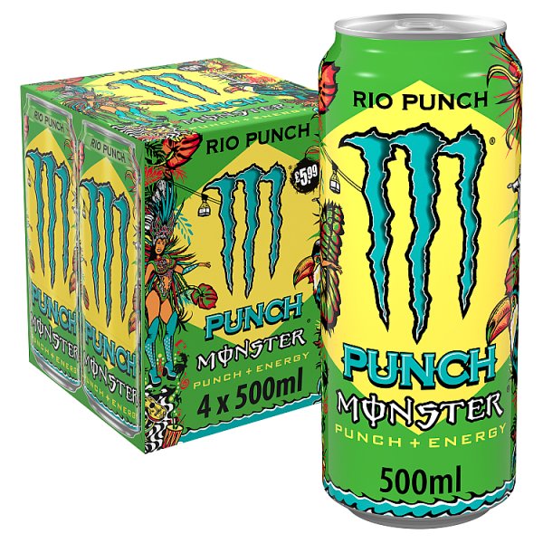 Monster Energy Drink Rio Punch 4 x 500ml Cans (6 x 4x500ml)