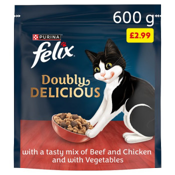 FELIX Doubly Delicious Beef, Chicken & Veg Dry Cat Food 600g PMP (4 x 600g)