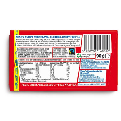 Tony's Chocolonely Milk Chocolate 90g (21 x 90g)