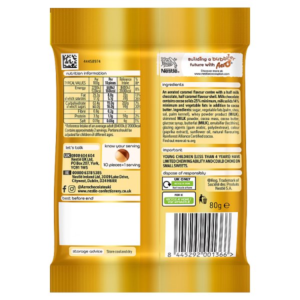Aero Bubbles Caramel Flavour Chocolate Sharing Bag 80g (12 x 80g)